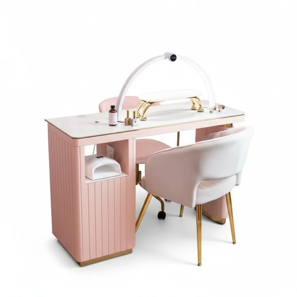 

Современный двойной деревянный маникюрный стол с пылесосом, профессиональный стол для маникюра с розеткой и местом для хранения, оборудование для салонов красоты