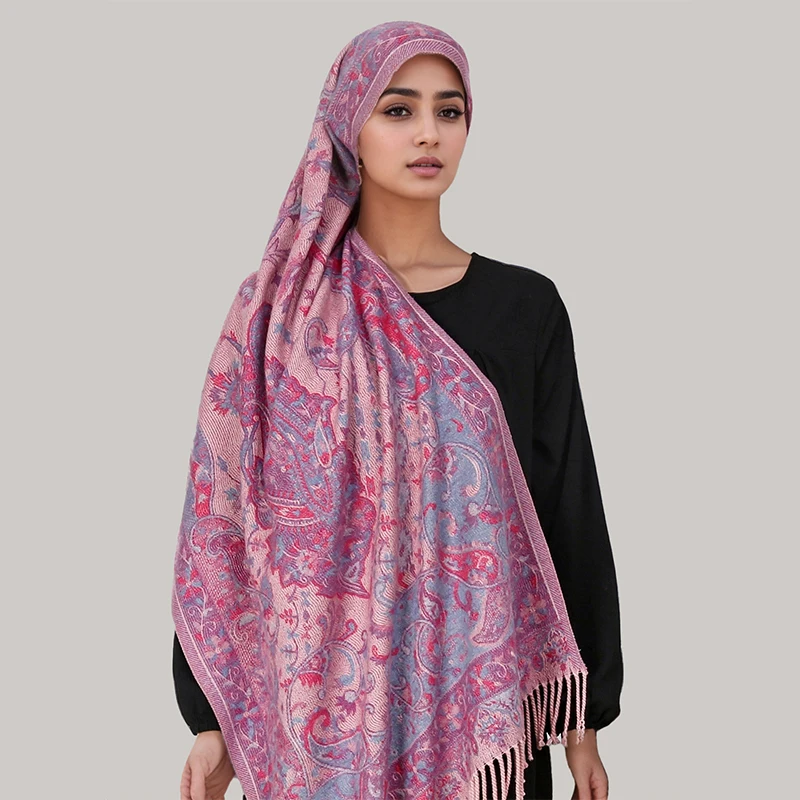 Pashmina Shawl Women's Pink Paisley Print Shawl Lightweight Wrap with Tassels Ideal for Autumn and Winter Stylish and Warm