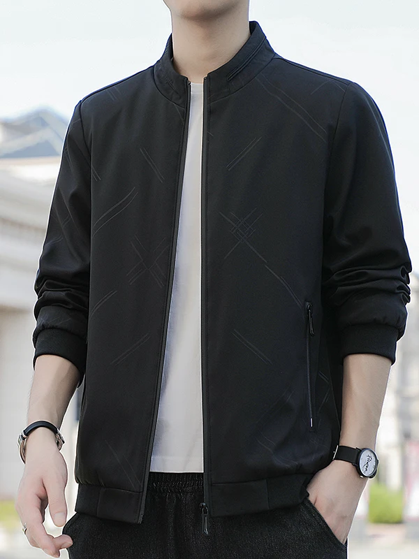 

Men's Faion Fce Lined Open Cardigan Jaet Loose Fit Stand Collar Spring Autumn Outerwear Youth Trend Windproof Zipper