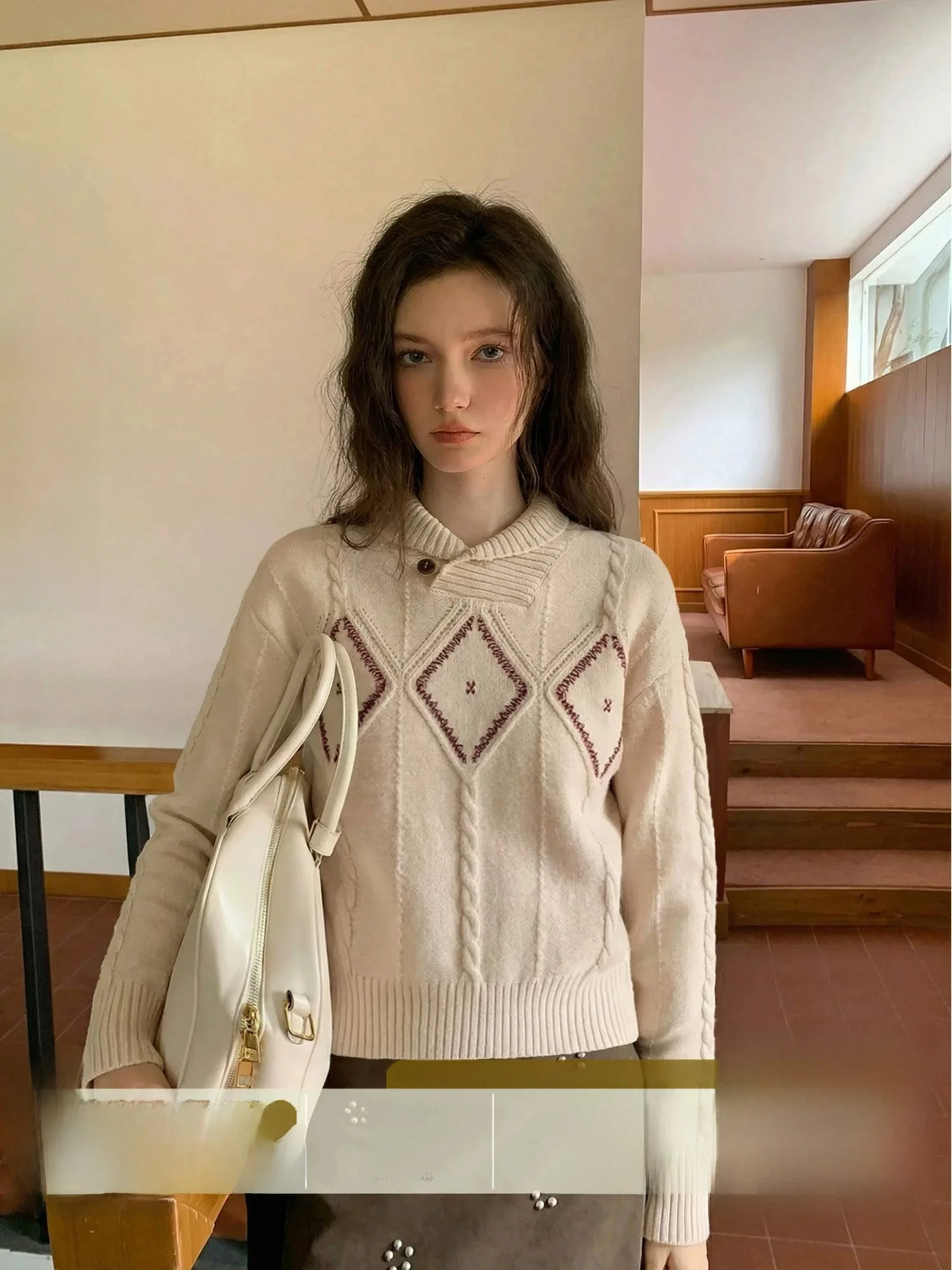 

Retro Knitted Floral Pattern Women's Pullover Sweater Autumn Winter Lazy Design Sense Polyester Fiber Soft Warm Thiened Lon...