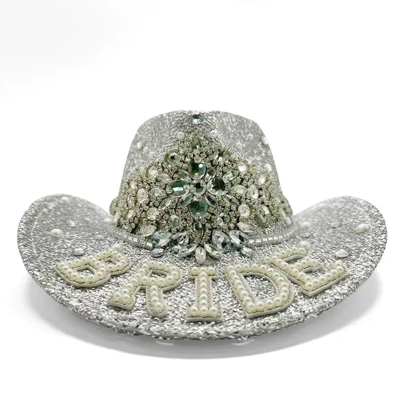 

HongLuan Silver Wedding Costume Hat Adult, Cowboy Hats Rhinestone for Woman, Cowboy Cosplay Female Accessories & Cowgirl Cap