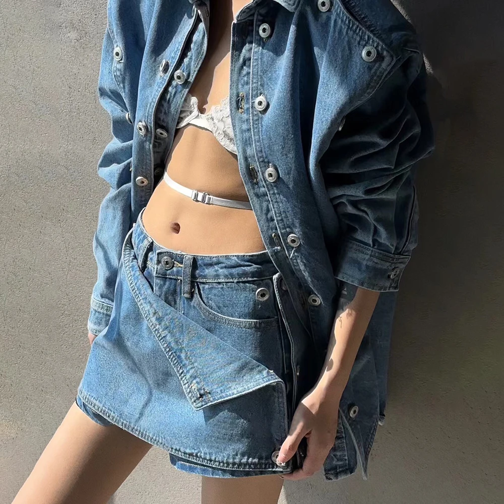 TWOTWINSTYLE High Street комплекты из двух предметов для женщин, куртка с длинными рукавами и лацканами, юбка с высокой талией, шикарный комплект,