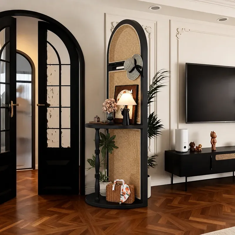 French Style Solid Wood Screen Partition Living Room Coat Rack Rattan Storage Cabinet Entrance Door Art Shelter Hallway