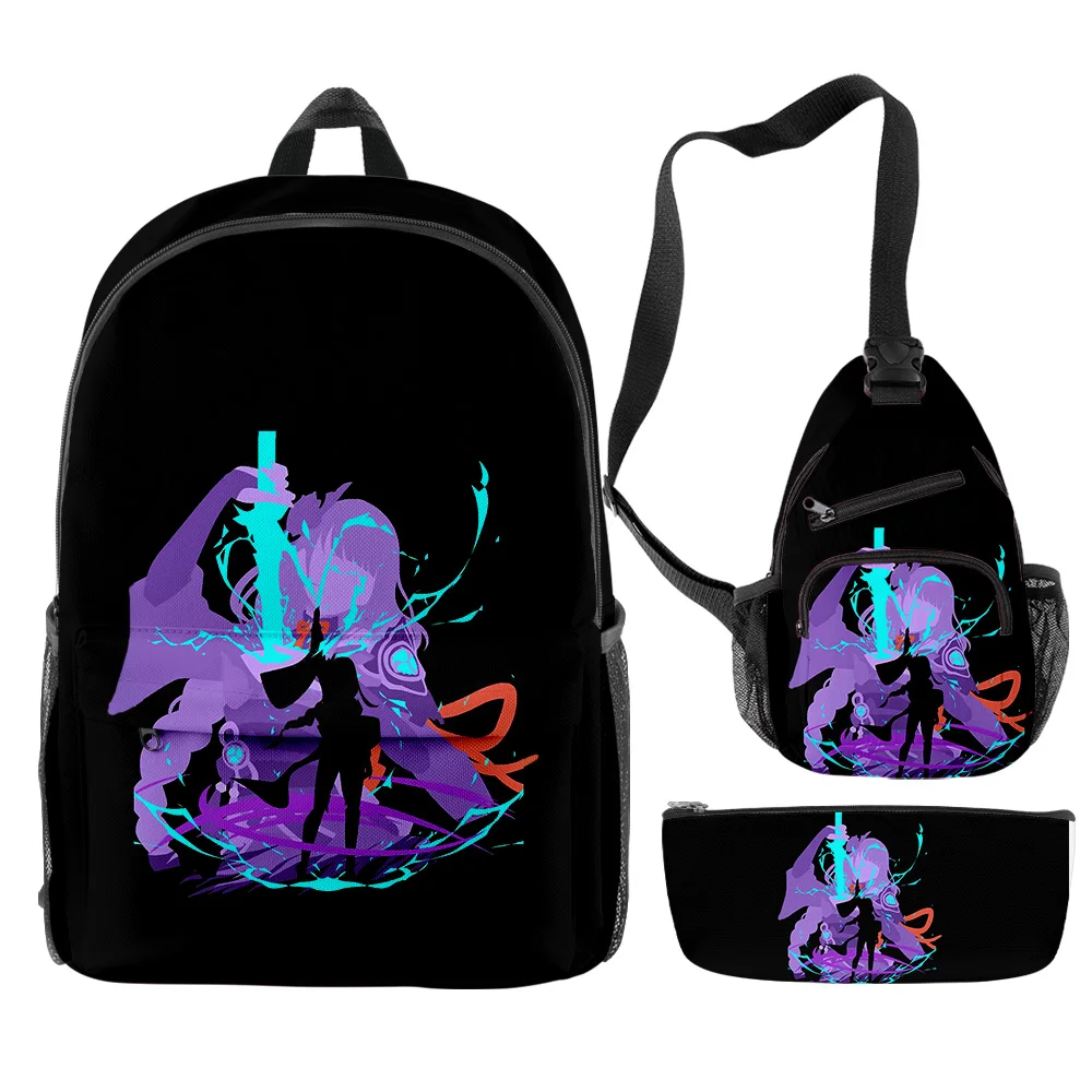 

Cartoon Popular Raiden Shogun Genshin Impact 3D Print 3pcs/Set pupil School Bags Travel Laptop Backpack Chest Bag Pencil Case