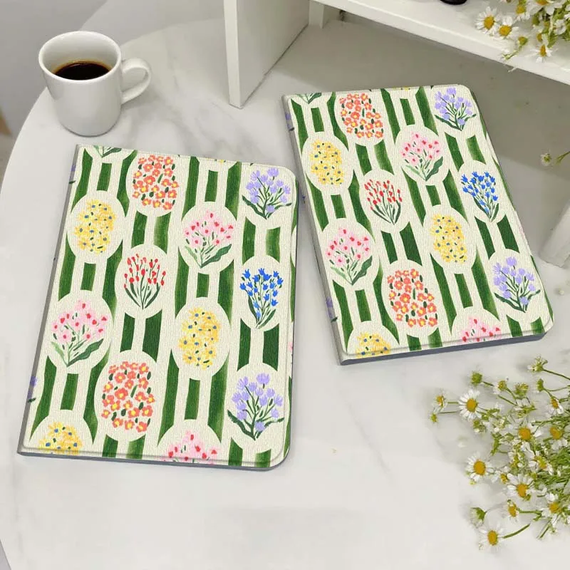 

Cartoon Floral Grid Pattern Case For Honor MagicPad MatePad M5 8 9 2 3 10 12 X V7 V8 X8 X9 V9 GT X9a GT2 S Air Pro Tablet