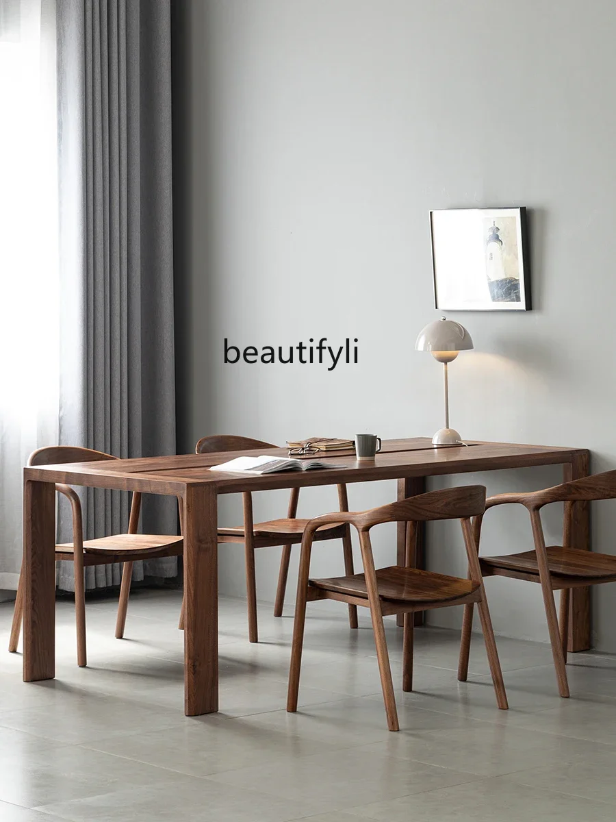 

Nordic Simple Solid Wood Dining Table Black Walnut Wooden Desk Home Modern Study Large Board Table Office Desk