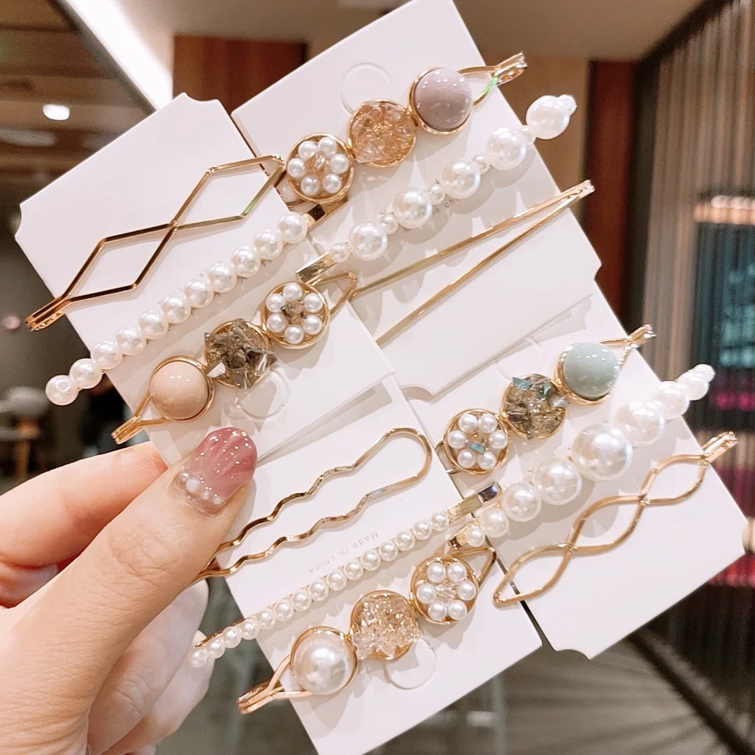 3-teiliges Set Perlen-Haarspangen Süße Geometrische Haarnadeln für Mädchen und Erwachsene Exquisites Ornament Strass-Haarklammern Haaraccessoires