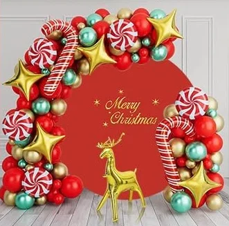 Christmas Round Backdrop Cover for Photography Red JingleBell Snowflake Winter Xmas Party Circle Background Decor Photo Studio