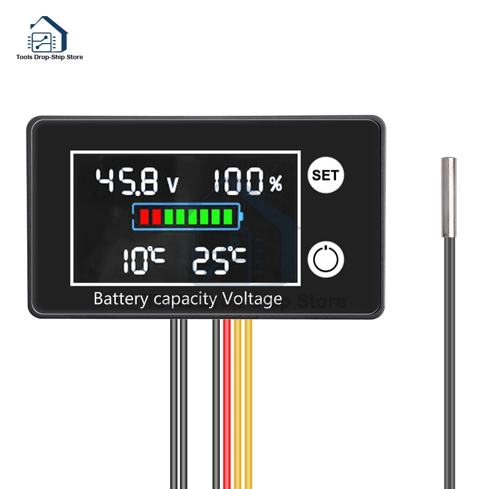 DC10V-100V Battery Capacity Indicator Battery Voltmeter Volt Temp Battery Monitor Lead-acid Lithium Detector 12V 24V 48V 72V 84V