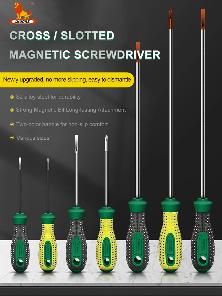 WYNN\'S Phillips Slotted Screwdriver with Multifunctional Magnetic Screw Driver S2, Super Hard, Home Hand Tools, 3x75mm-6x300mm