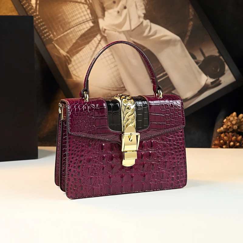 Crocodile pattern women\'s bag 2024 new fashionable and high-end handbag for middle-aged women