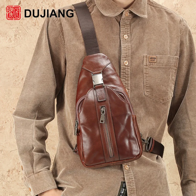 Cross-border genuine leather chest bag, classic retro men's crossbody bag, top-layer cowhide high-end shoulder bag, casual trend