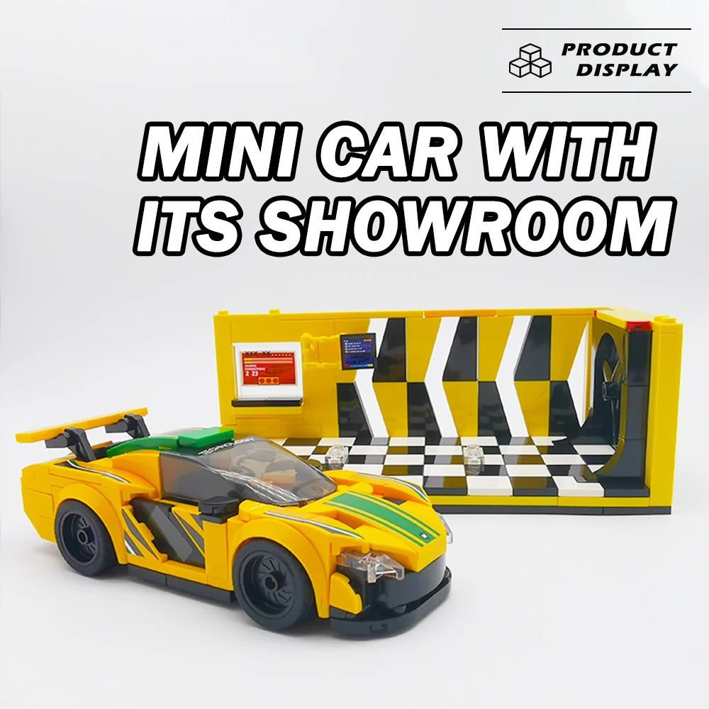 

Технический спортивный автомобиль для хранения, строительные блоки, желтая модель, парковка, небольшой выставочный зал, кирпичи, высокотехнологичные пластиковые игрушки для детей, подарки