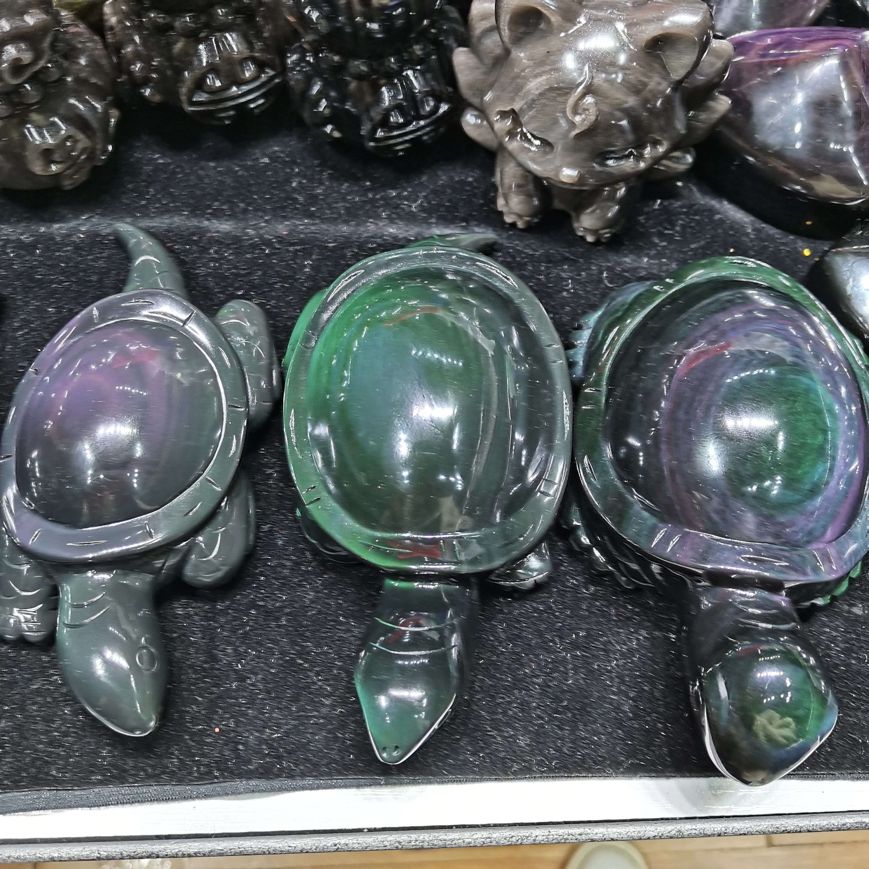 Natural rainbow obsidian turtle carved pull feldspar crystal turtle figures Household reiki ornaments