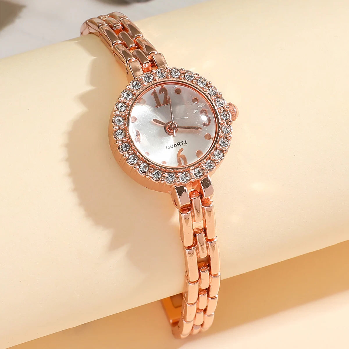 A Classic Stylish Minimalist Women\'s Bracelet Quartz Watch With Small Fresh Case With Rhinestones. For Everyday Life