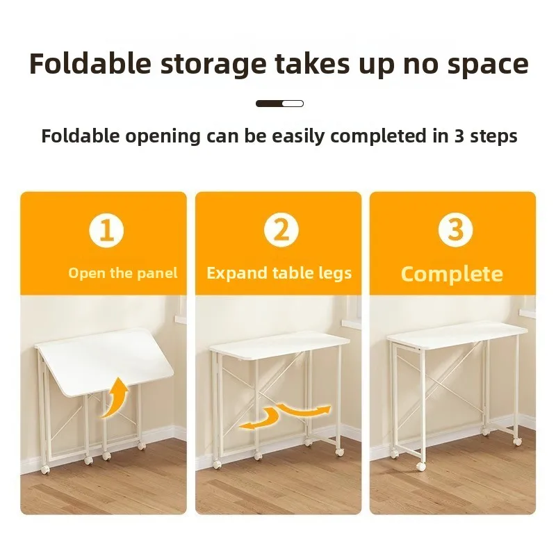Minimalist Foldable Mobile Desk Space-Saving Carbon Steel Frame Home Computer Table Small Apartment
