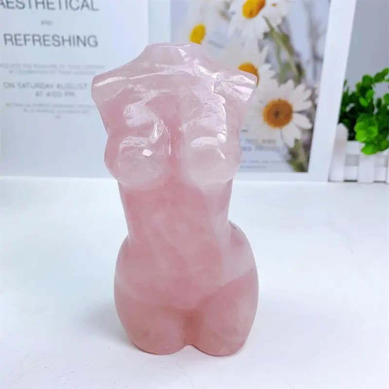 15cm Natural Rose Quartz Lady Model Sexy Girl Bust Body Naked Statue Reiki Healing Crystal Carved Art Stone Figurine Decor 1pcs