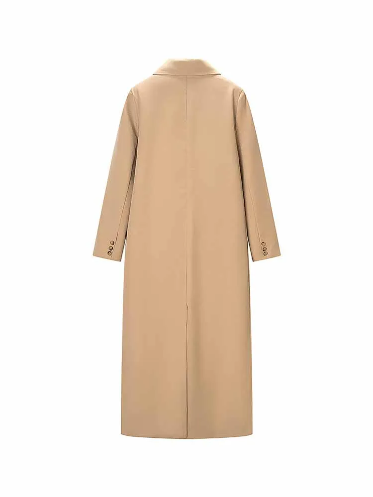 HH レディース 春先ファッション 快適な長袖 ラペル シングルブレスト ルーズ ロングコート 女性用 カジュアル 通勤コート