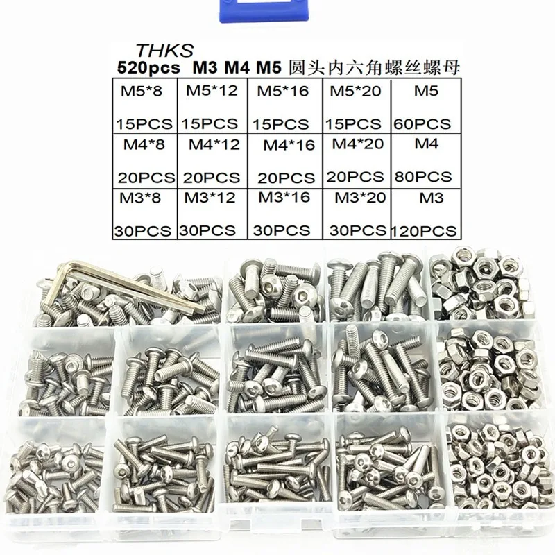 

Stainless Steel Hex Socket Head Nuts and Bolts Set - M3, M4, M5, Head Hex Socket Heads
