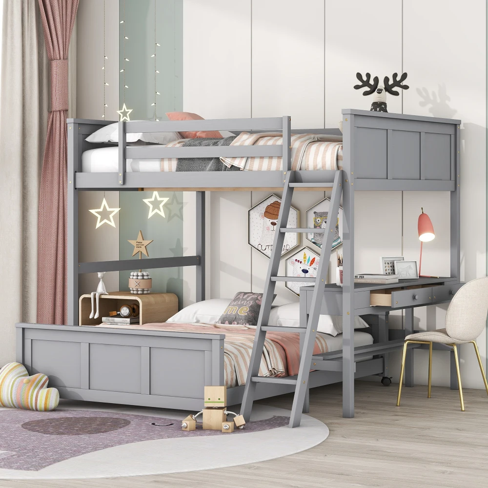 

Full Over Full Bunk Bed with Desk, Gray(OLD SKU:LT001006AAE)