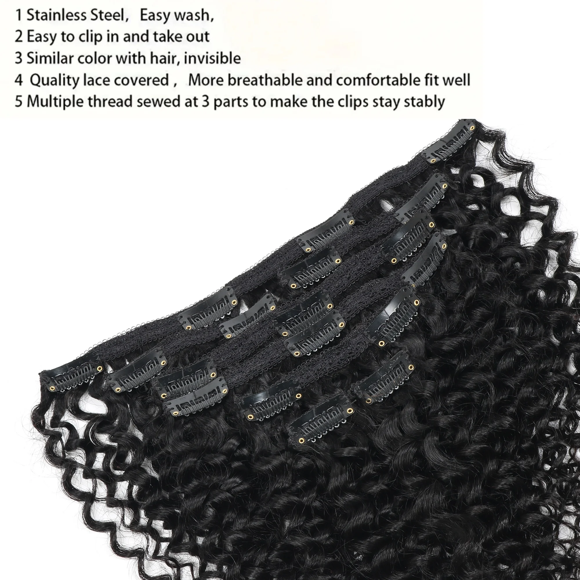 موجة عميقة كليب في وصلات الشعر اللون الطبيعي لحمة مزدوجة البرازيلي 8 قطع وصلة إطالة شعر طبيعي 8-30 بوصة للنساء #4