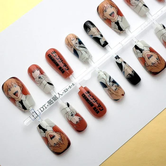 Power Hayakawa Aki Makima Denji Cute Japanese Anime Fake Nails Cute Pretty Otaku Love False Nails Reusable Manicure Tips