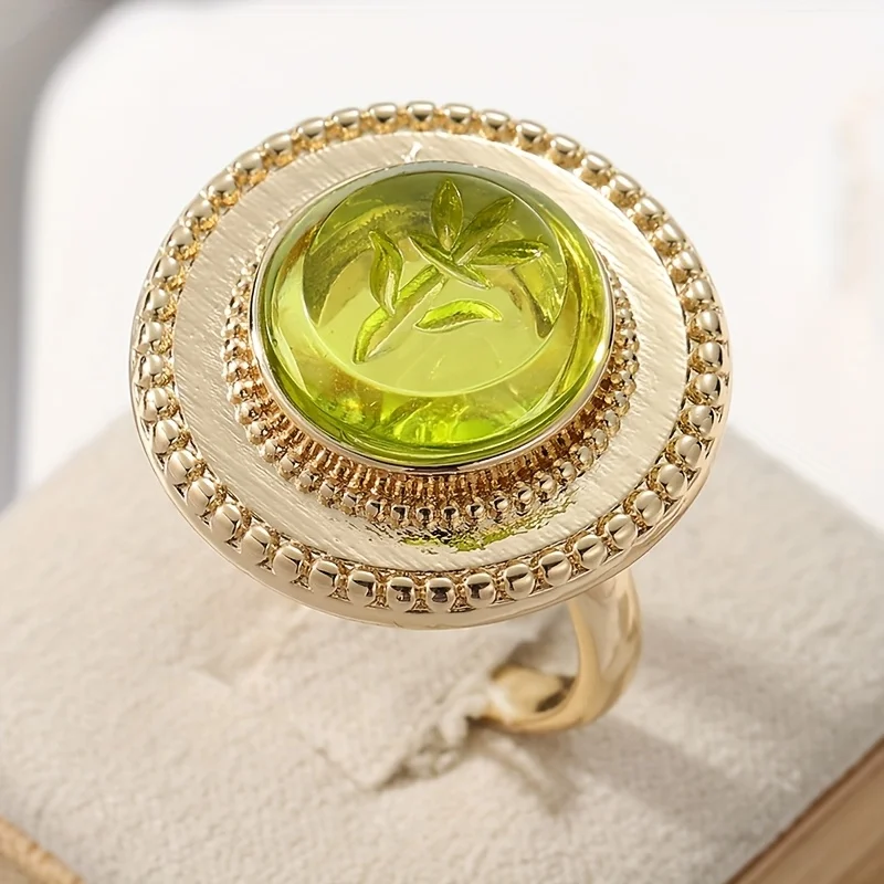 خاتم عتيق من الحجر الأخضر هدية الذكرى السنوية لعيد الميلاد وحفلات الارتداء اليومي والاحتفال بمجوهرات إكسسوار أنيق للاحتفال #4