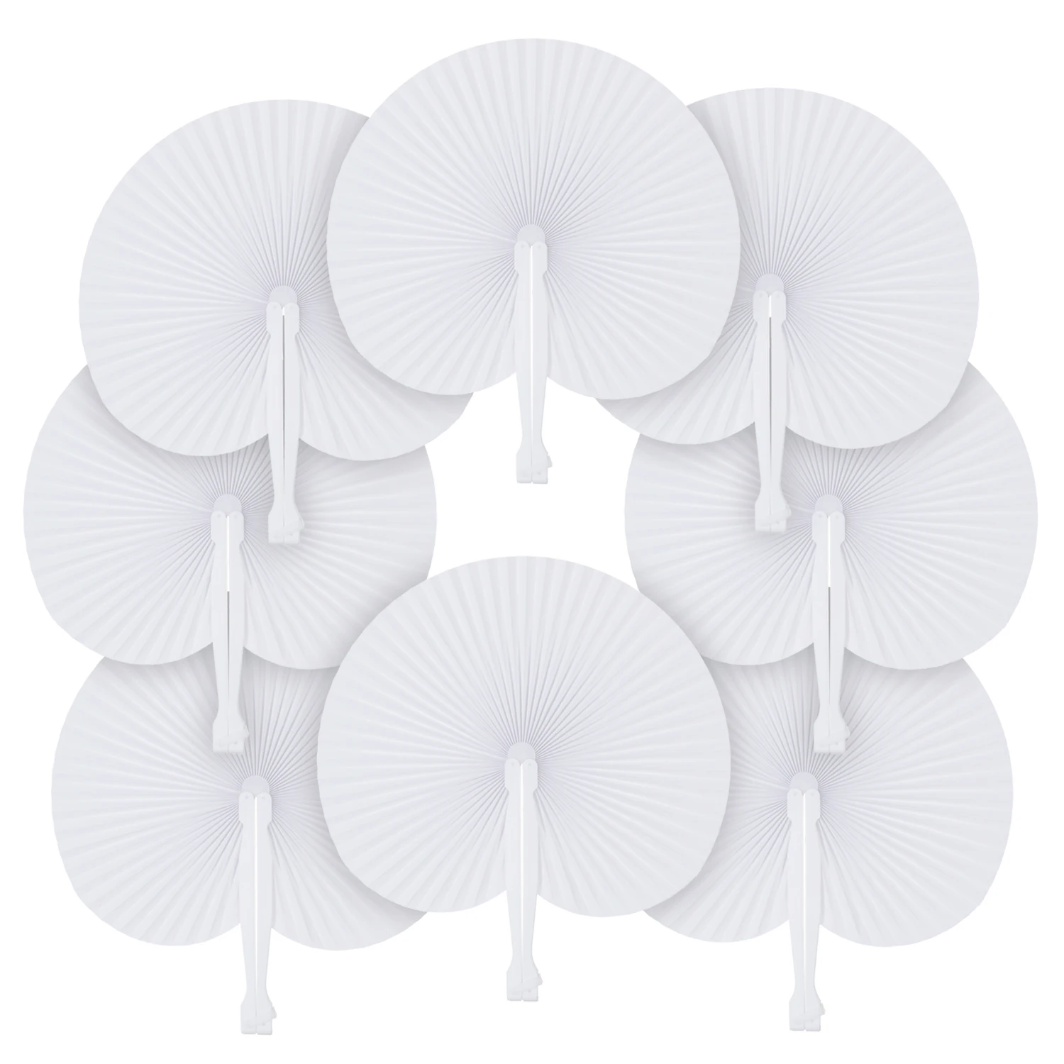 12/30/50/60/90/100 Pcs White Folding Handheld Paper Fans Round Shaped Fans with Plastic Handle for Wedding Party Supplies