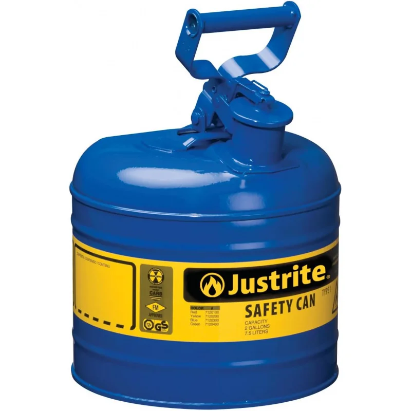 

2 Gallon Type I Blue Safety Can for Kerosene with Flame Arrester and Self-Closing Lid, Made in USA, Galvanized Steel Flammab