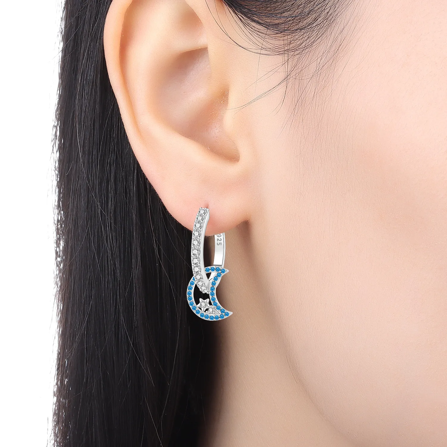 Elegante Doppelkreis-Stern-und-Mond-Ohrringe aus Echtem 925 Sterling Silber, Edle Schmuckstücke für Frauen und Mädchen, Geburtstags- und Feiertagsgeschenke – Detail 40
