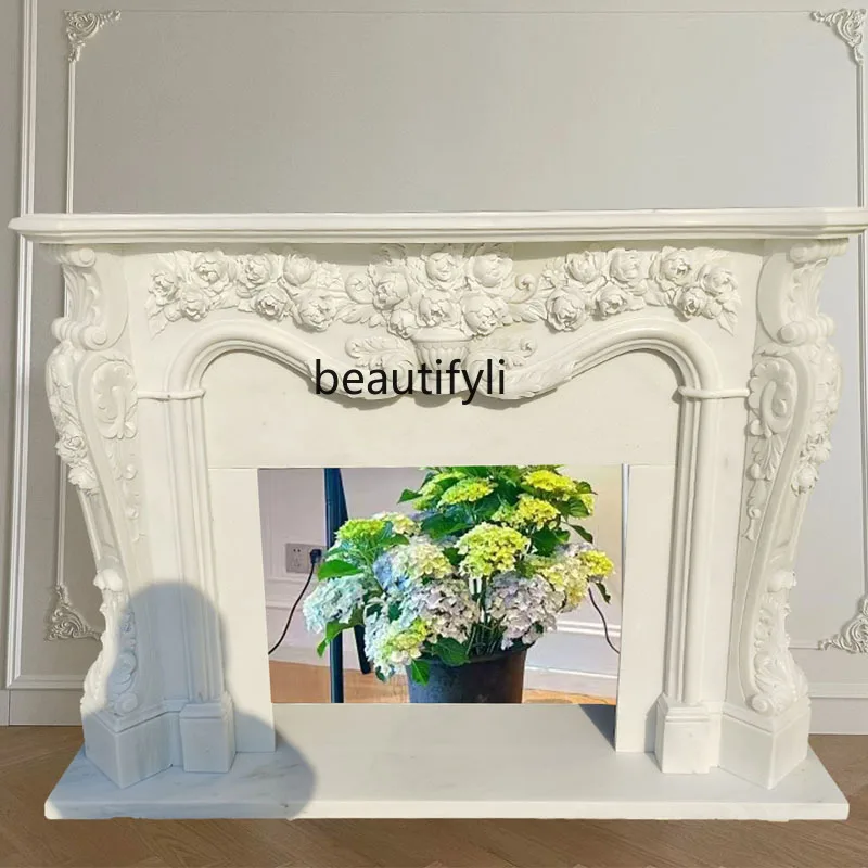 

Marble fireplace European marble stone carving American relief flower simple, French fireplace