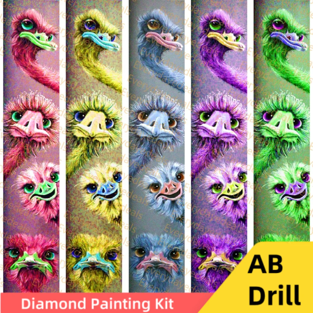 

AB дрель алмазная живопись цветные птицы страус 5D DIY полный квадратный животные Алмазная вышивка крестиком мозаика набор для рисования