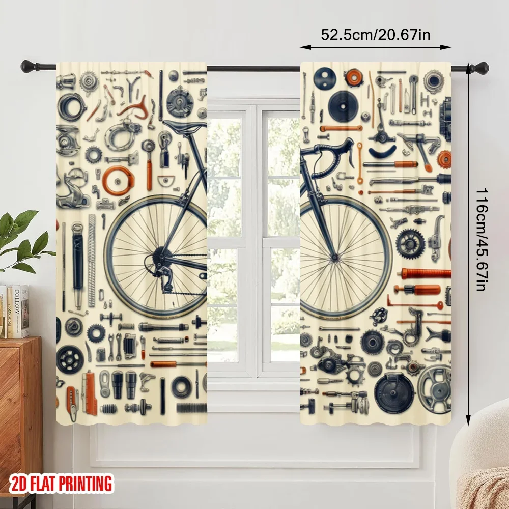 2pcs,2D plane printing Pattern Curtains Bike Oasis Versatile Polyester Fabric (without rod) Gifts Ldeal for Living Room and