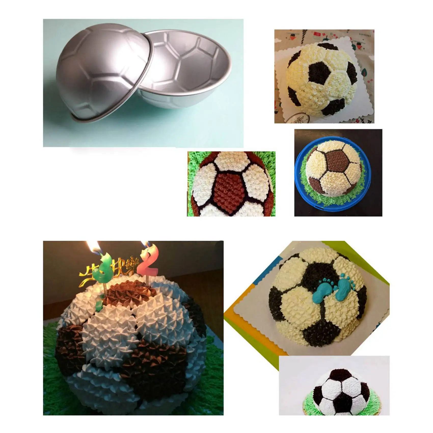 

8PCS Soccer Football Cake Topper Player Decoration Tool & 1 PCS 3D Half Round Ball Shaped Football Cake Mold 8 Inch-B51B