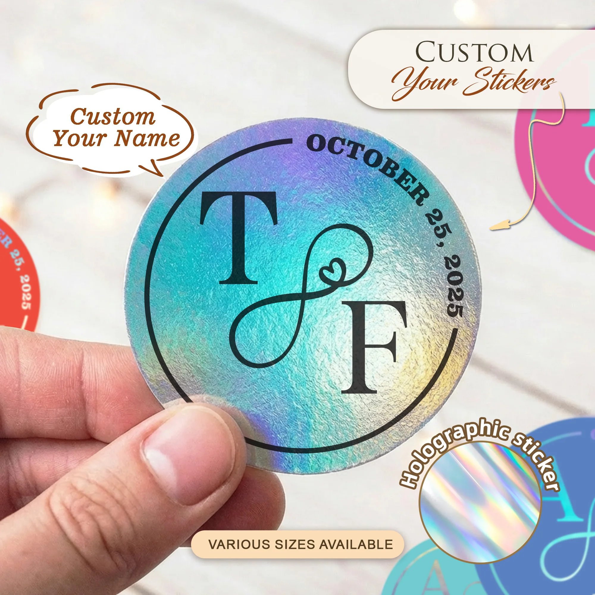 

Custom Holographic Stickers Waterproof Personalized Stickers Round Logo Labels for Wedding Birthday Party,Company Gift Packaging