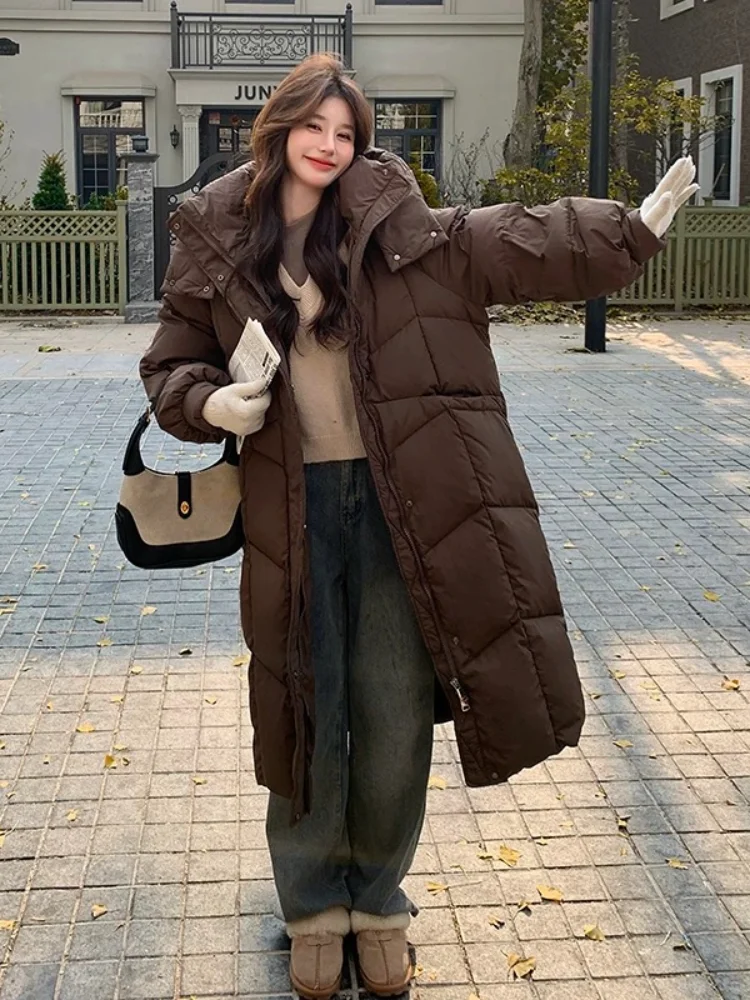 Chaqueta larga con capucha para mujer, abrigo cálido a prueba de viento, color puro, versátil, ajustado, 2024