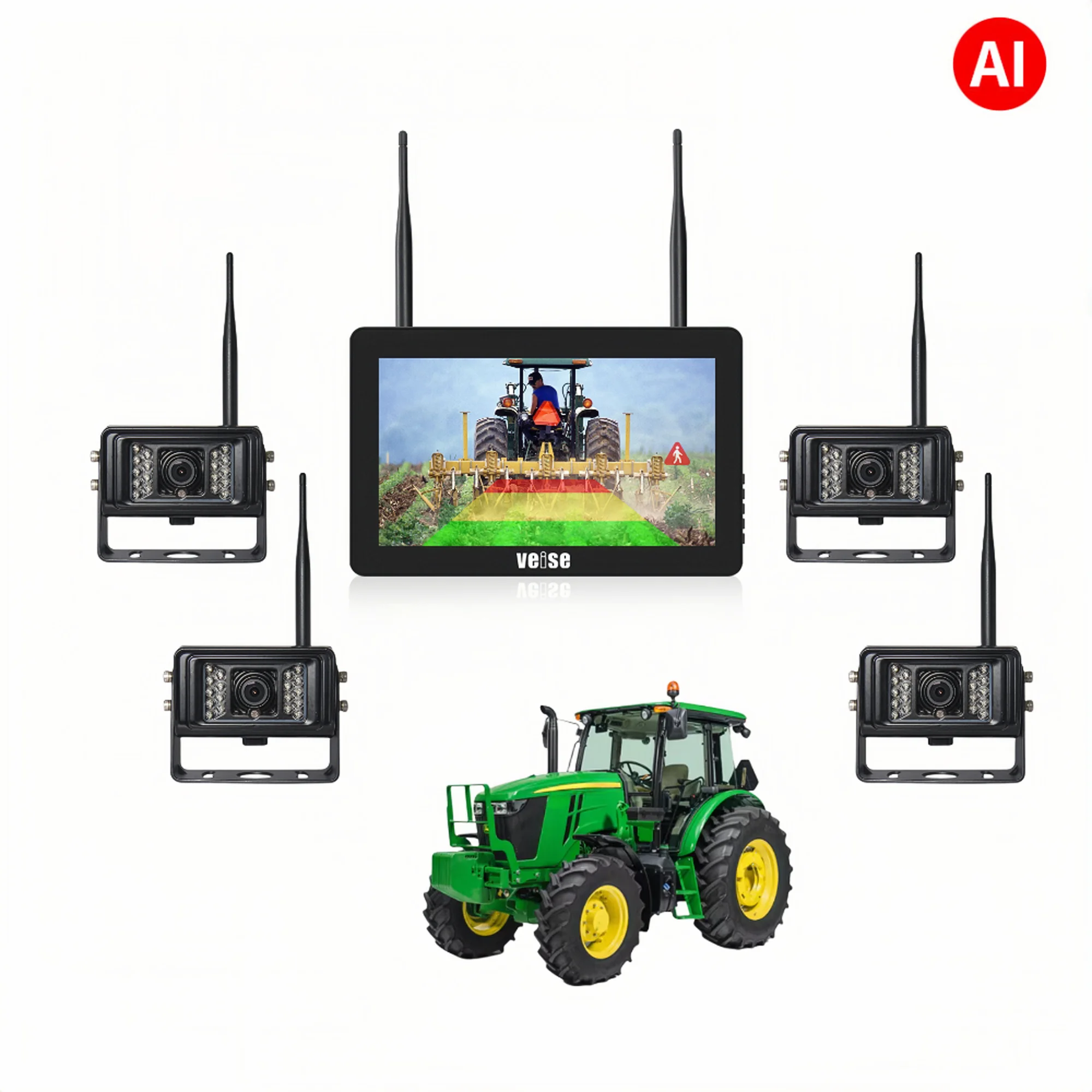 

New 360° AI Blind Spot Detection Wireless Rear View Camera Blind Area Pedestrian Voice Alarm Smart for Agricultural Machines