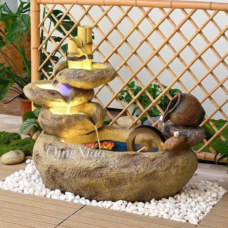 Rock Style Water Fountain Ornament, Multi-tier Cascading Water Feature, Indoor Circulating Water Landscape Decor for Hallway