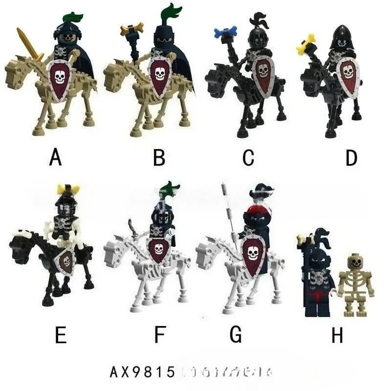 

Конструктор-коллекция DIY: Средневековый рыцарь, конь, черный ястреб, красный лев, черный рыцарь, средневековый замок, скелеты воинов.