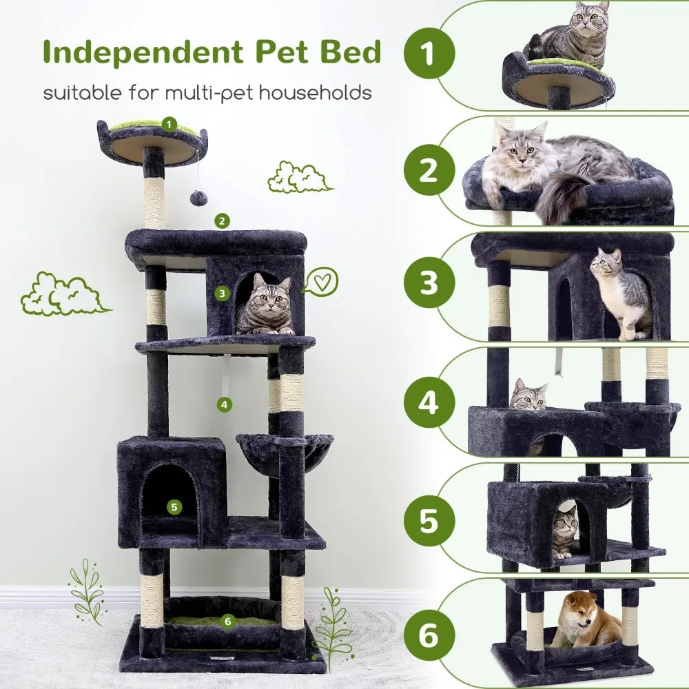 72in Maine Coon Cat Tree for Cats 20 Lbs+Heavy Duty Tower for Adult Biggest Cats with 6 Scratching Posts,CatTrees for Large Cats