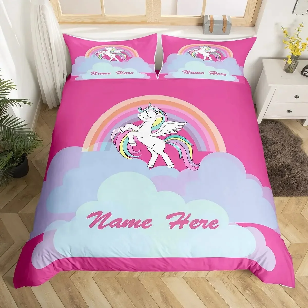Custom Bedding Set Custom Name Mermaid Duvet Cover Set Personalized Girly Rainbow Gradient Mermaid Comforter Cover,girls Gifts