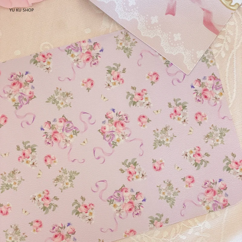 Vintage Placemat for Table Bow Rose Floral Heat Insulation Mat Leather Table Mat Waterproof Oil Resistant Hot Western Placemat