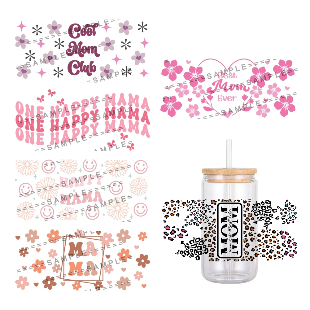 Mother's Day Love Mom Pattern UV DTF Transfer Sticker Waterproof Transfers Decals For 16oz Glass Cup Wrap Stickers