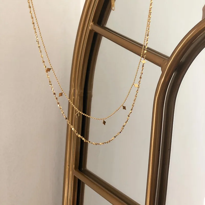 316L Stainless Steel New Fashion High-end Jewelry Rhombus Zircon Charm Chain Necklace Necklace Pendant for Women