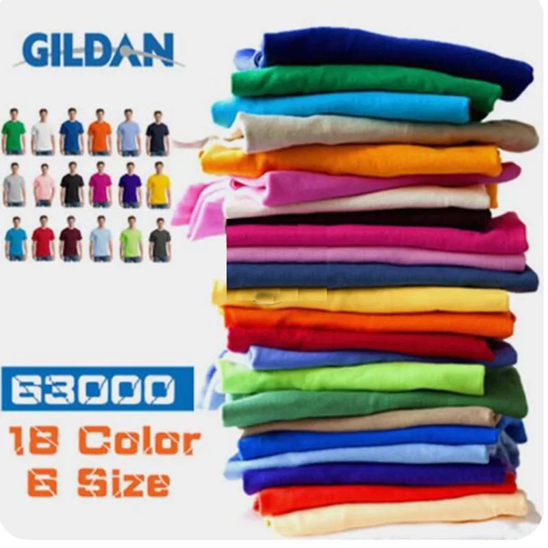 GILDAN Summer Men T-shirts Solid Color Slim Fit Short Sleeve T Shirt Mens New O-Neck Tops Basic TShirts Brand Clothing Plus Size