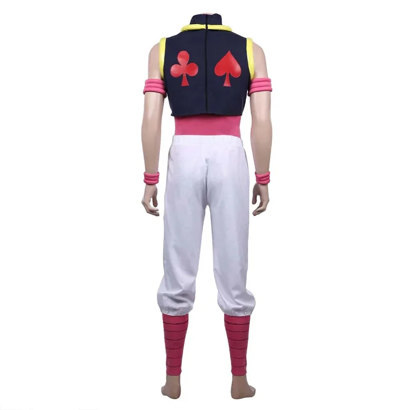 Hunter x hunter hisoka cosplay masculino calças superiores conjuntos completos padrão de poker impresso casaco anime trajes halloween roupas peruca