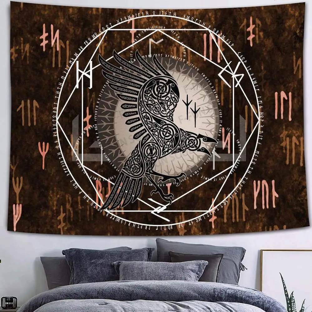 Mystical Viking Meditation psichedelico Rune Print Pattern arazzo Art Wall Hanging Living Room Decor