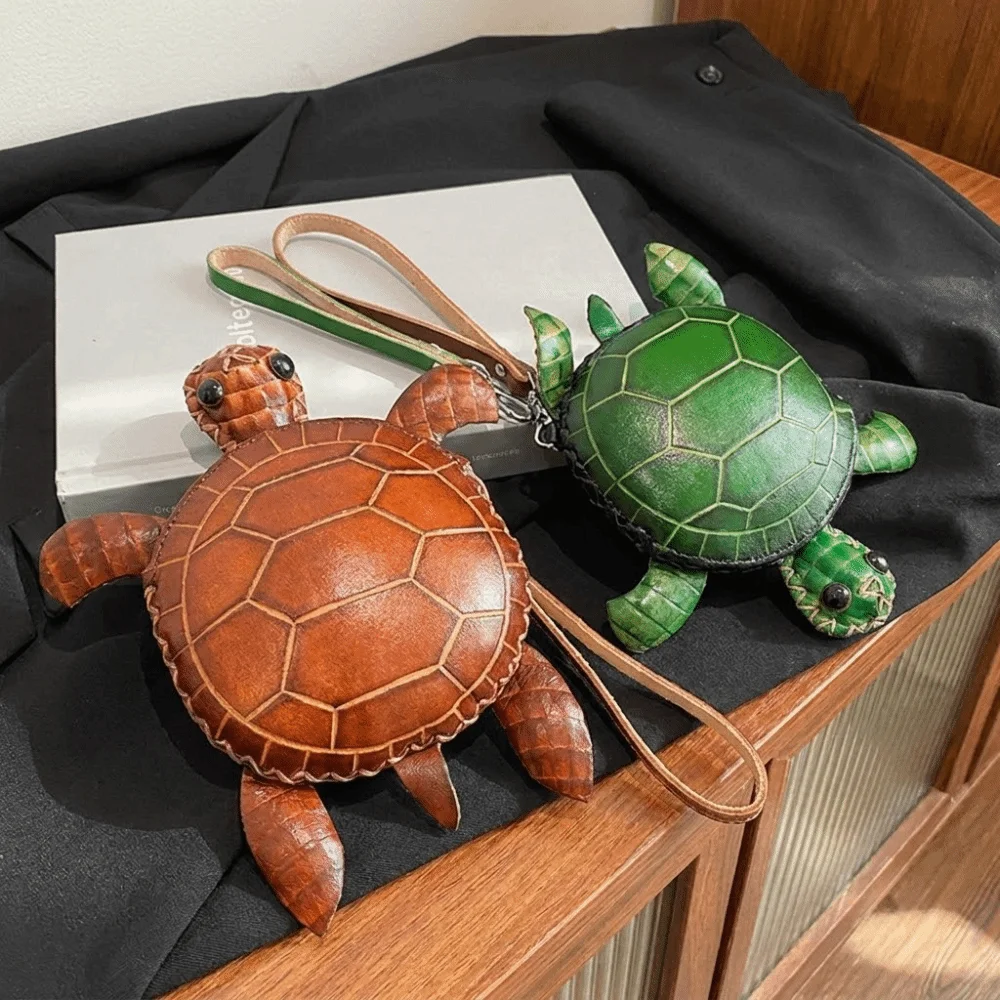 Funny PU Leather Cute Turtle Coin Purse Durable Cartoon PU Leather Key Holder Novelty Zipper Closure Animal Mini Handbag Student