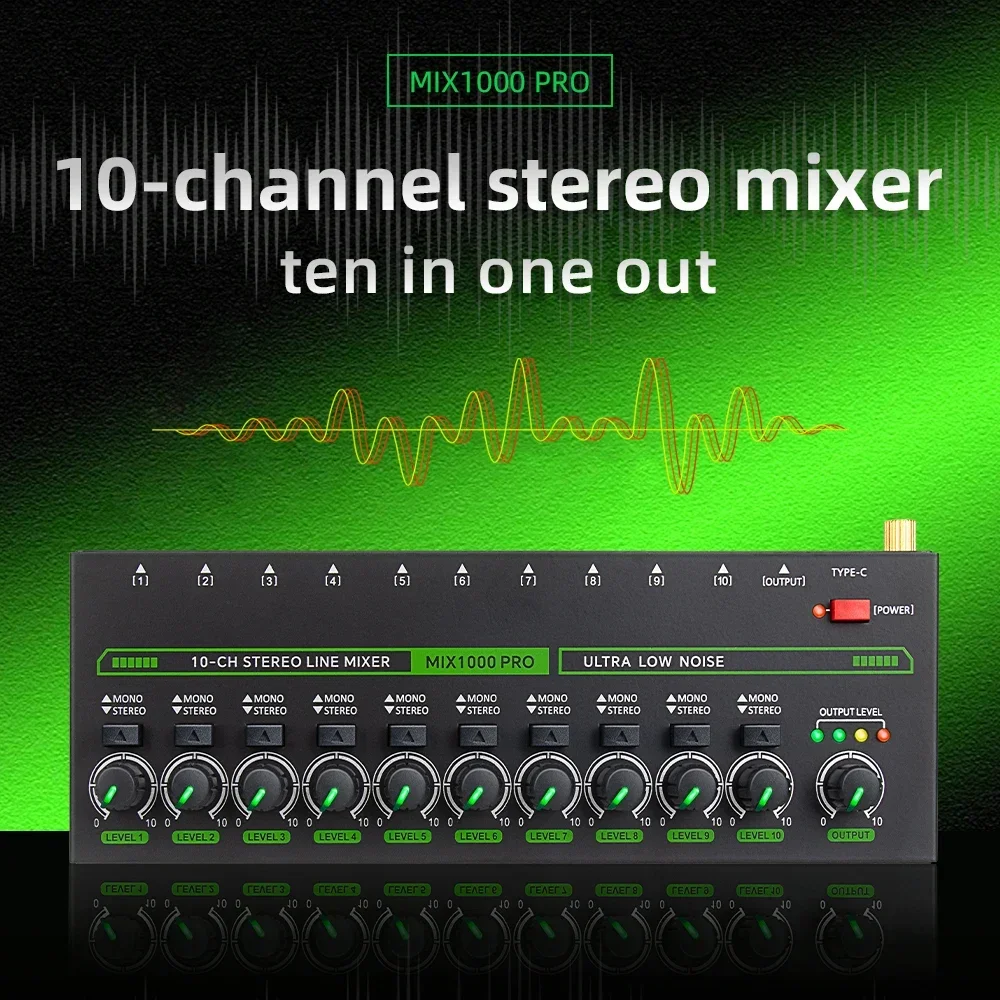 10 Channel Sound Mixer Low Noise LED Sound Mixer for MIX1000PRO Sub-Mixing Stereo Switcher