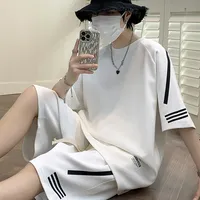 New Men Sets Loose Short Sleeve T-Shirt Shorts Set Drawstring Shorts 2PCS Men's Trendy Suit Summer Casual Sporty Breathable Mens